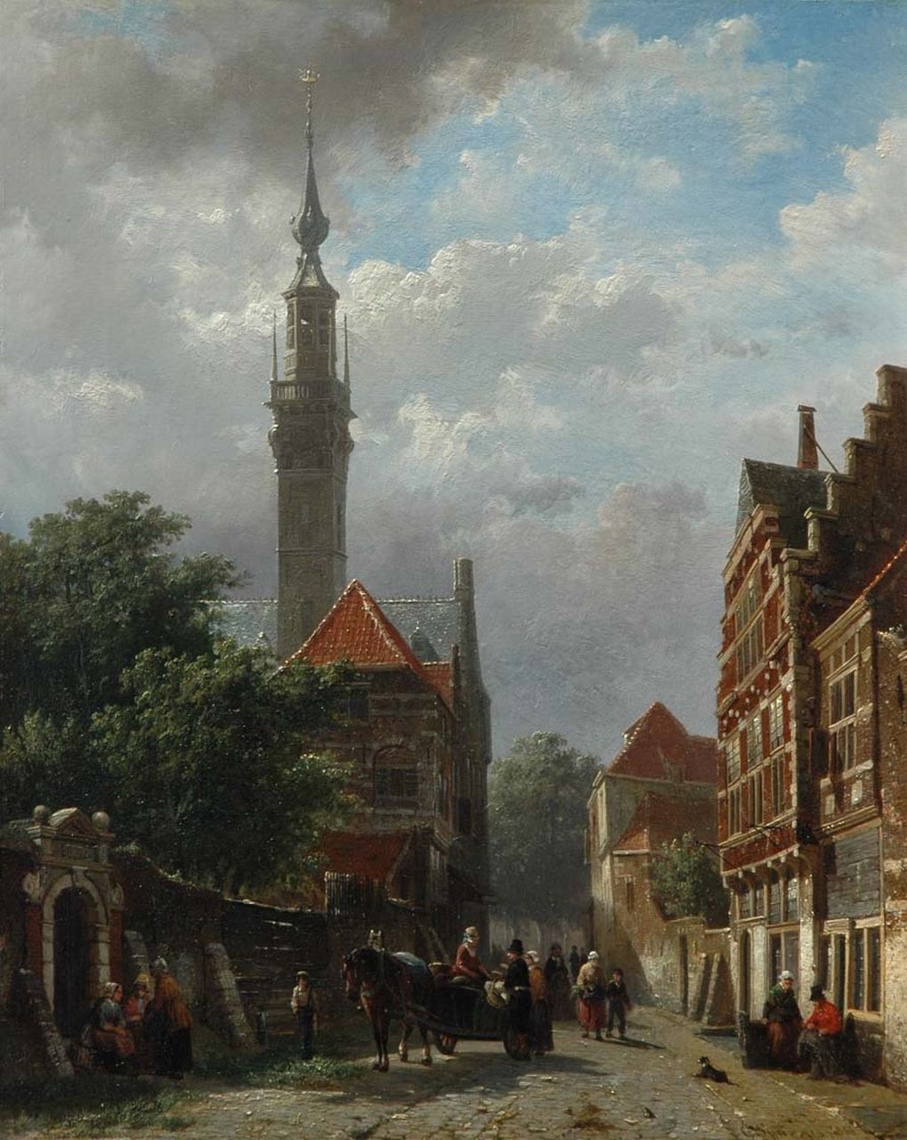 Springer C.  | Cornelis Springer, Street behind the city hall of Veere, oil on panel 50.1 x 40.6 cm, signed l.r. and dated 1858