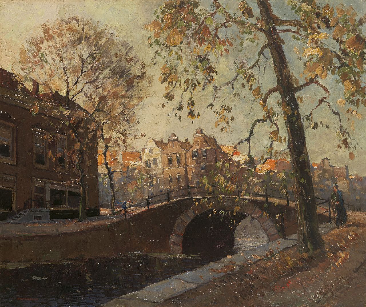 Knikker A.  | Aris Knikker, A city view with bridge, Amsterdam, oil on canvas 46.4 x 55.3 cm, signed l.l.