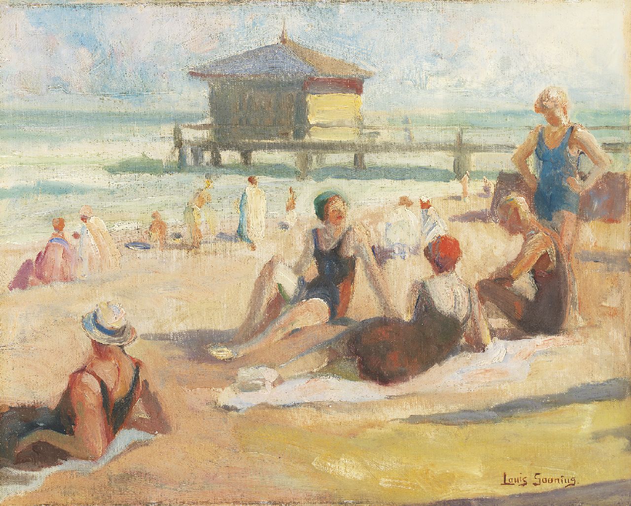 Soonius L.  | Lodewijk 'Louis' Soonius, Beach scene, oil on painter's board 29.8 x 36.7 cm, signed l.r.