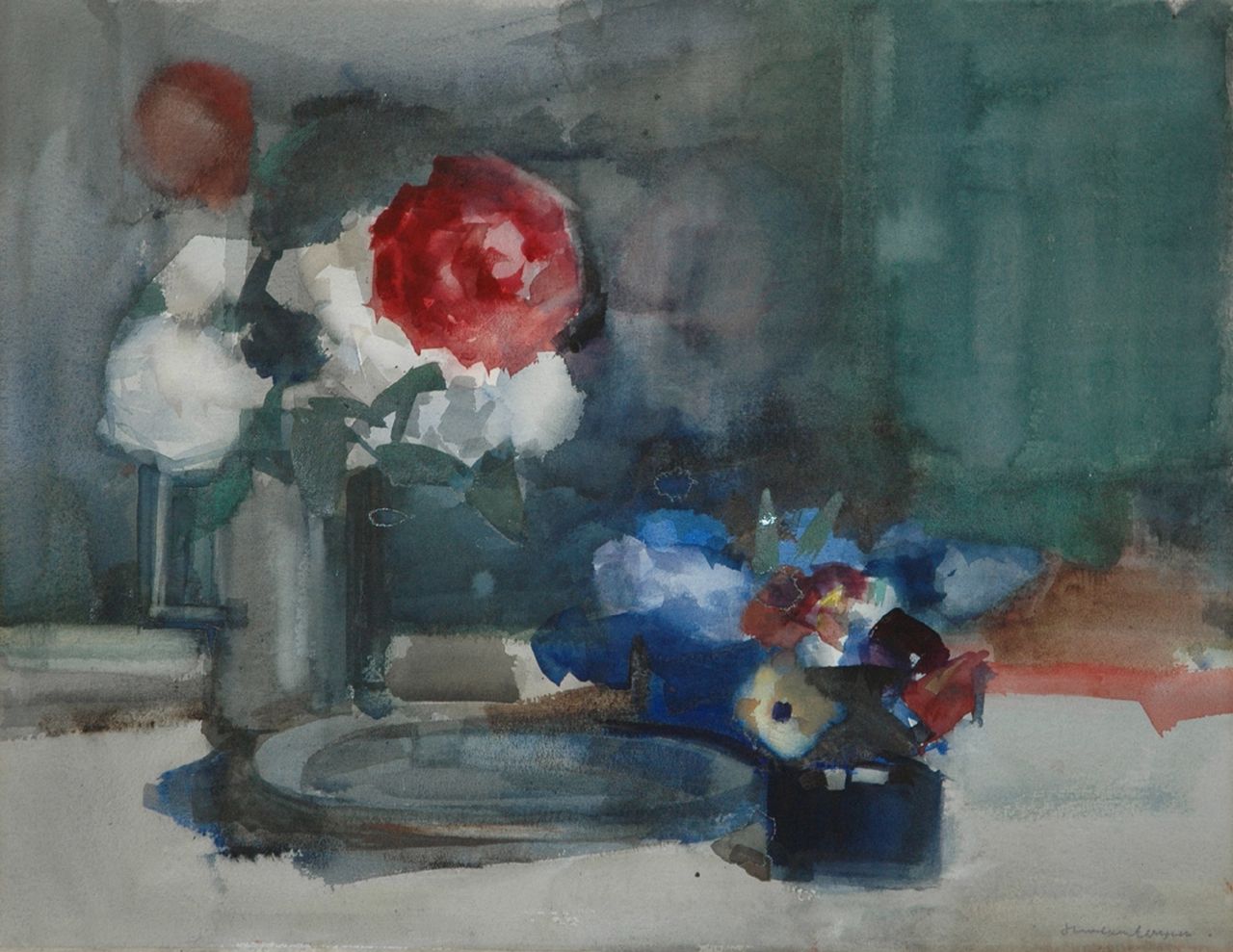 Ieperen J.H. van | Johan Hendrik 'Hans' van Ieperen, Flower still life, watercolour on paper 46.0 x 58.7 cm, signed l.r.