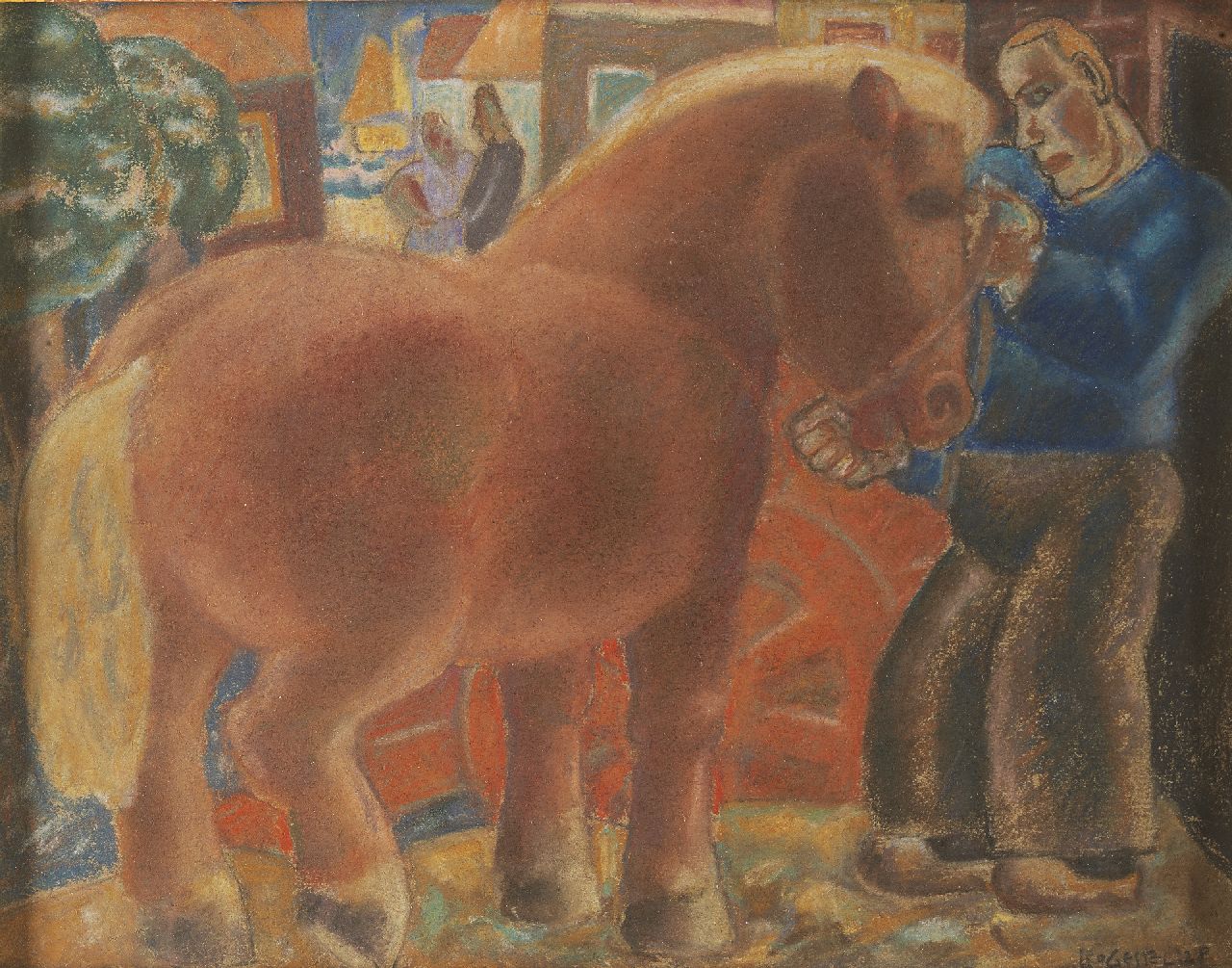 Gestel L.  | Leendert 'Leo' Gestel, Farmer and horse, pastel on paper 25.8 x 32.8 cm, signed l.r. and dated '28