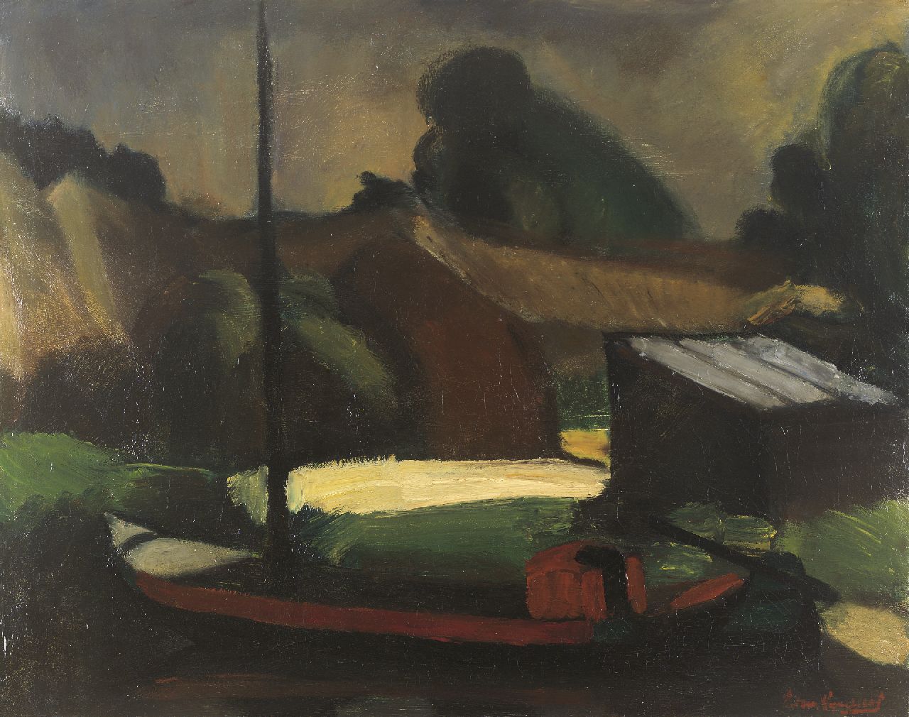 Wijngaerdt P.T. van | Petrus Theodorus 'Piet' van Wijngaerdt, Boat by a barn, oil on canvas 80.4 x 101.4 cm, signed l.r. and painted ca. 1918