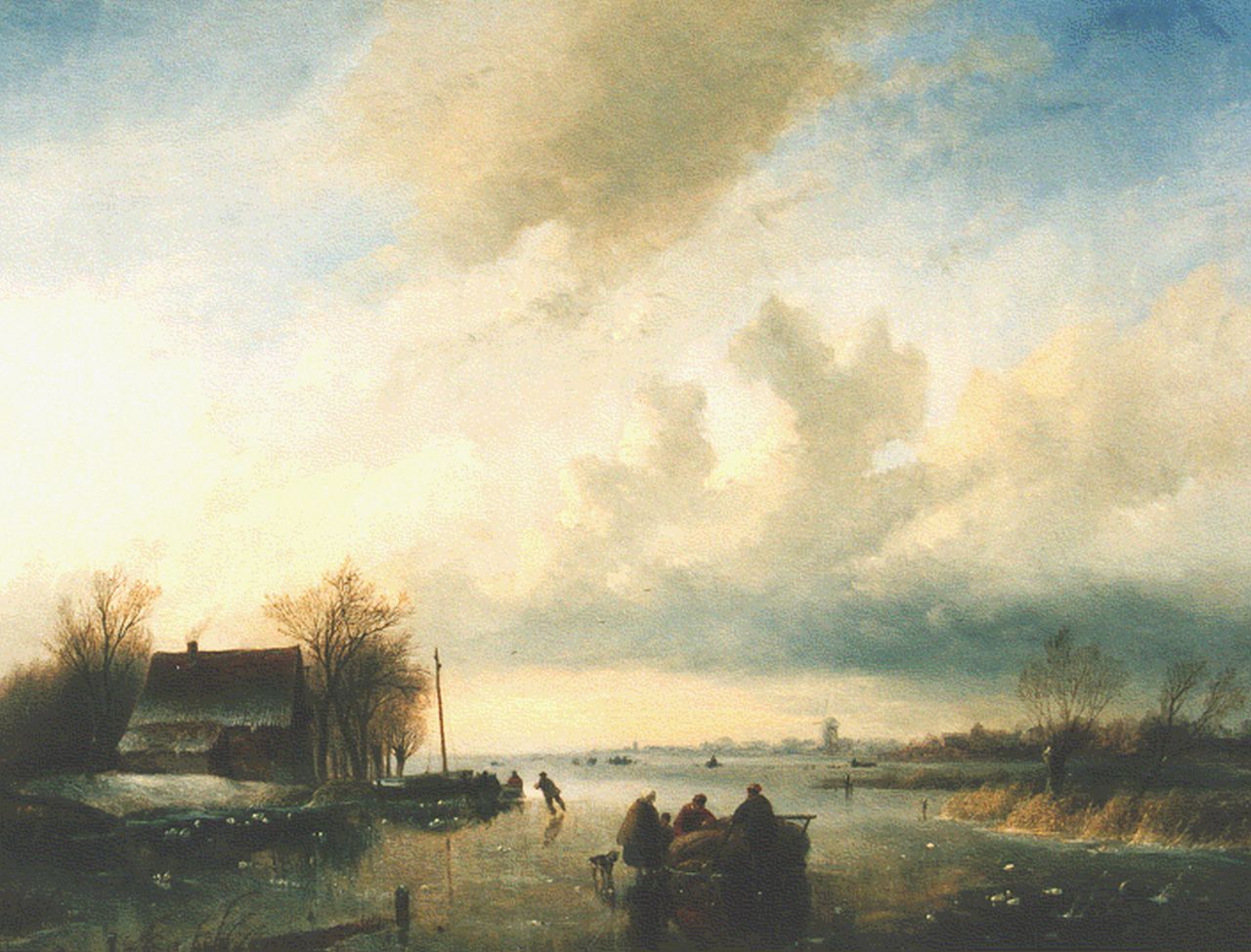 Spohler J.J.  | Jan Jacob Spohler, A winter landscape with skaters, oil on panel 42.0 x 55.3 cm