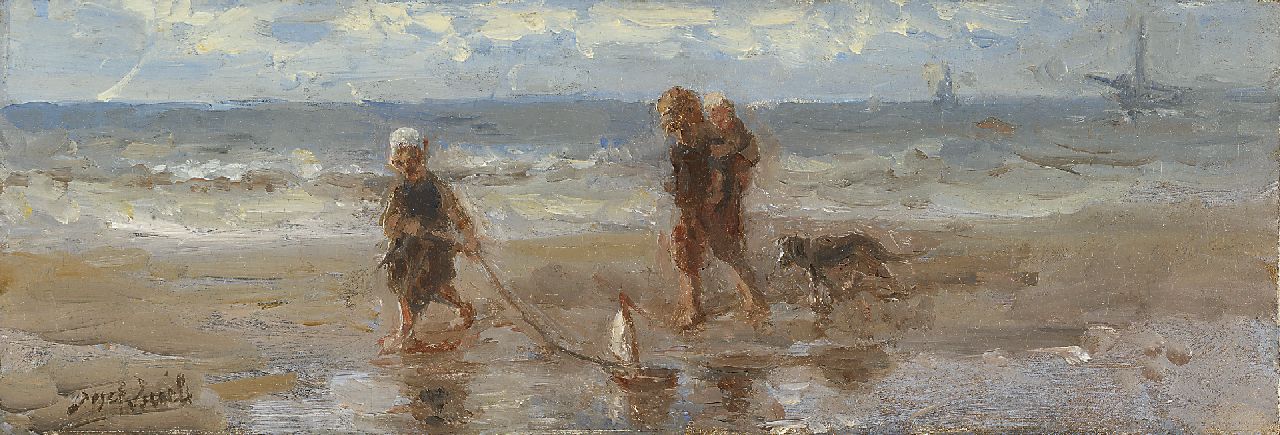 Israëls J.  | Jozef Israëls, Children of the sea, oil on panel 12.9 x 37.6 cm, signed l.l.