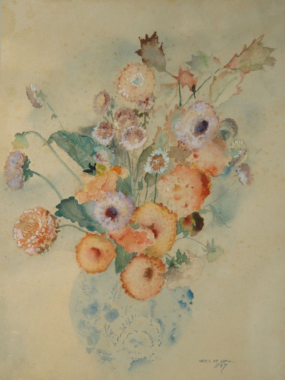 Jong G. de | Gerben 'Germ' de Jong, Flower still life, watercolour on paper 44.7 x 35.8 cm, signed l.r. and dated 1947