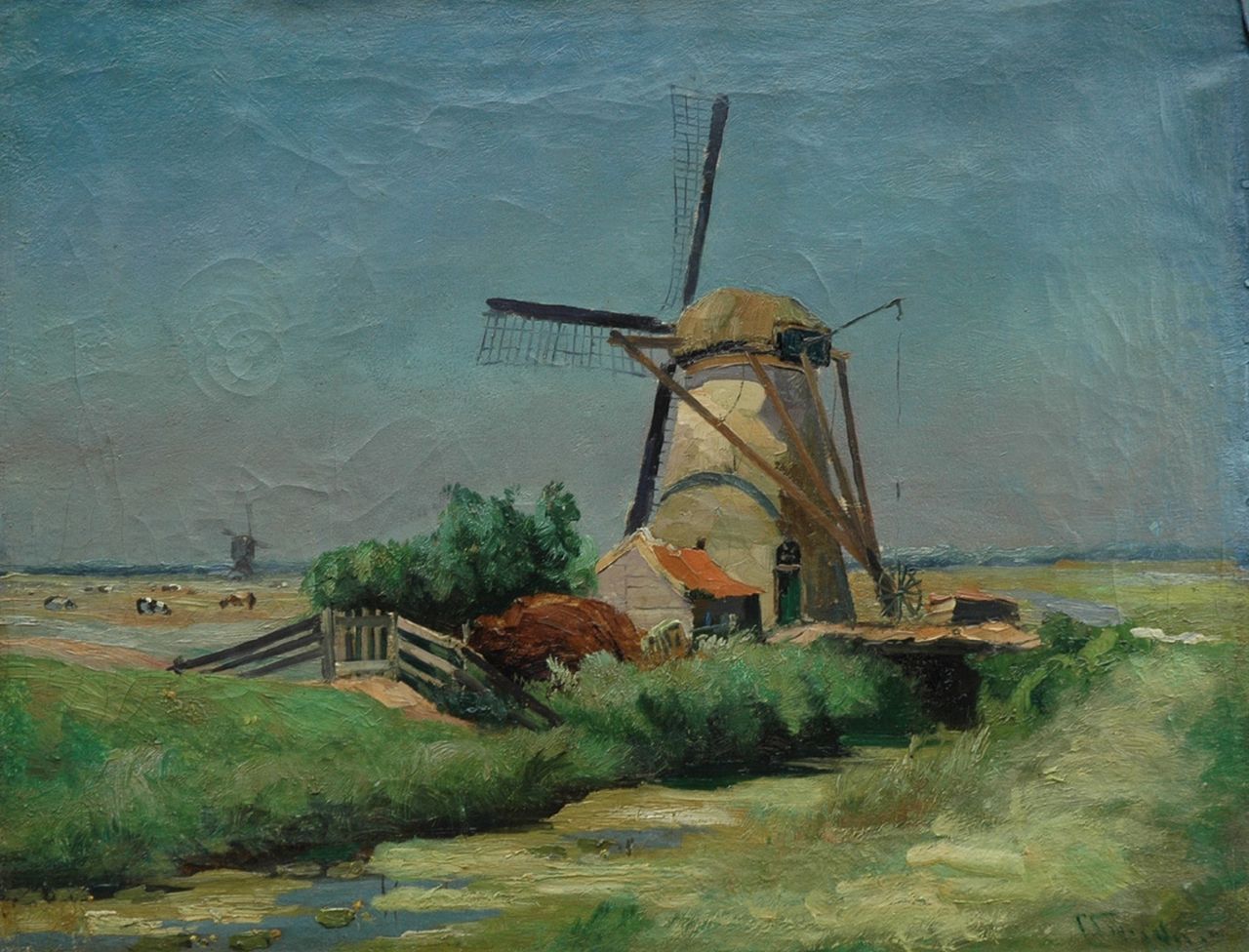 Snijders Chr.P.  | Christiaan Pieter 'Chris' Snijders, A mill in a polder landscape, oil on canvas 49.0 x 64.0 cm