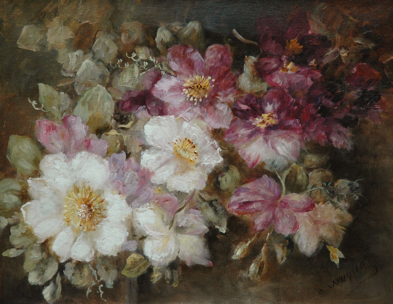 Wuytiers-Blaauw A.M.  | Anna Maria 'Marie' Wuytiers-Blaauw, Clematis, oil on canvas 43.1 x 55.1 cm, signed l.r.