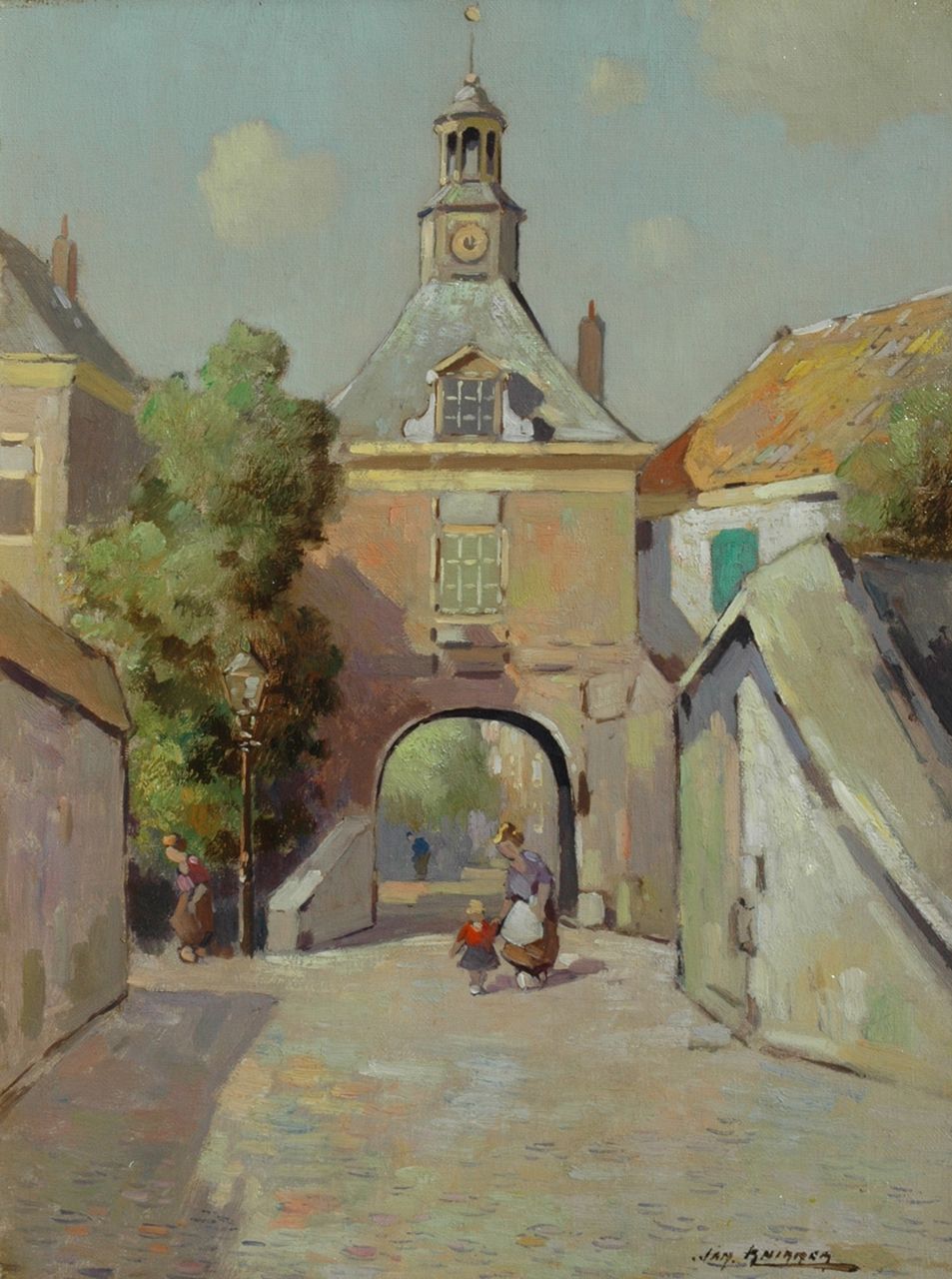 Knikker sr. J.S.  | 'Jan' Simon Knikker sr., The Waterpoort in Tiel, oil on canvas 40.1 x 30.1 cm, signed l.r.