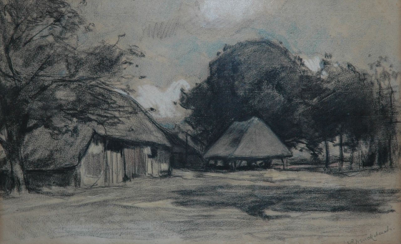 Wenckebach L.W.R.  | Ludwig 'Willem' Reijmert Wenckebach, Farm, coloured pencil and chalk on paper 26.5 x 42.0 cm, gesigneerd rechtsonder