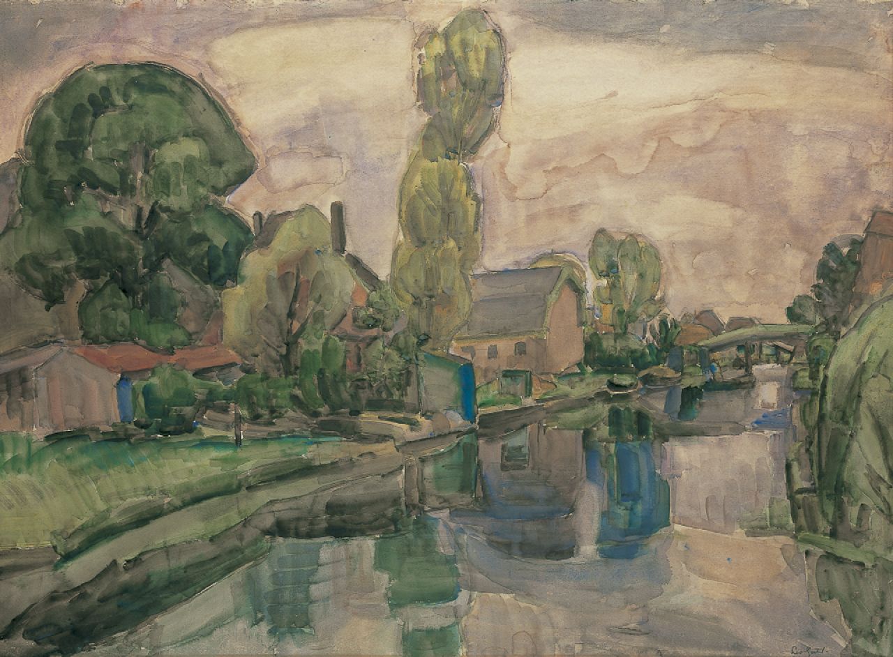 Gestel L.  | Leendert 'Leo' Gestel, A view on Koedijk, watercolour on paper 72.0 x 98.0 cm, signed l.r. and dated 'Koedijk 1919'