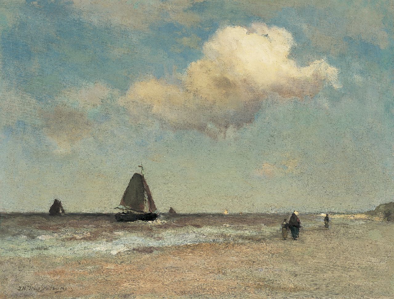 Weissenbruch H.J.  | Hendrik Johannes 'J.H.' Weissenbruch, The beach at Scheveningen, oil on canvas 38.3 x 50.6 cm, signed l.l. and painted ca. 1887
