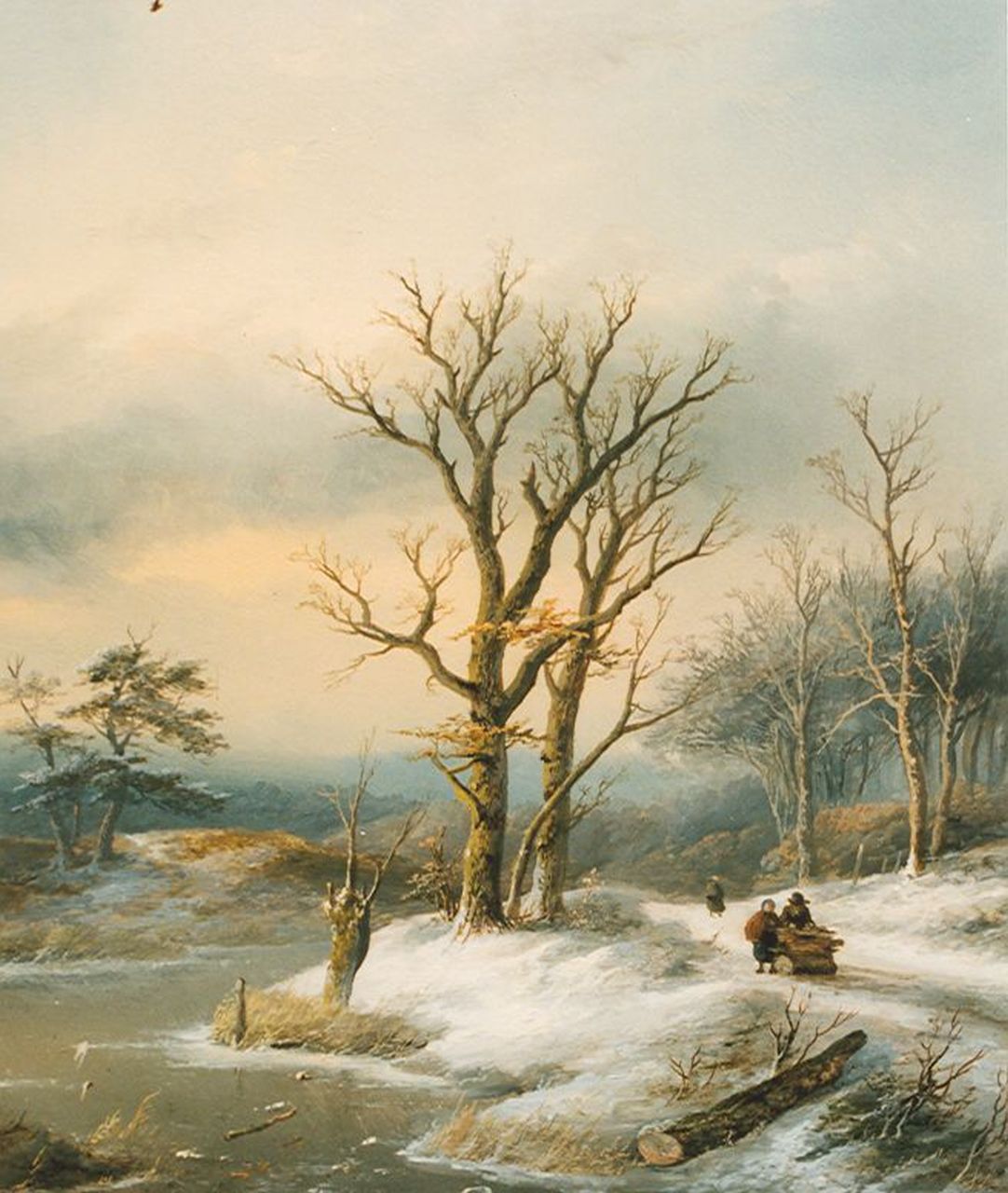 Spohler J.J.  | Jan Jacob Spohler, Gathering wood in winter, oil on panel 36.0 x 30.5 cm, signed l.l.