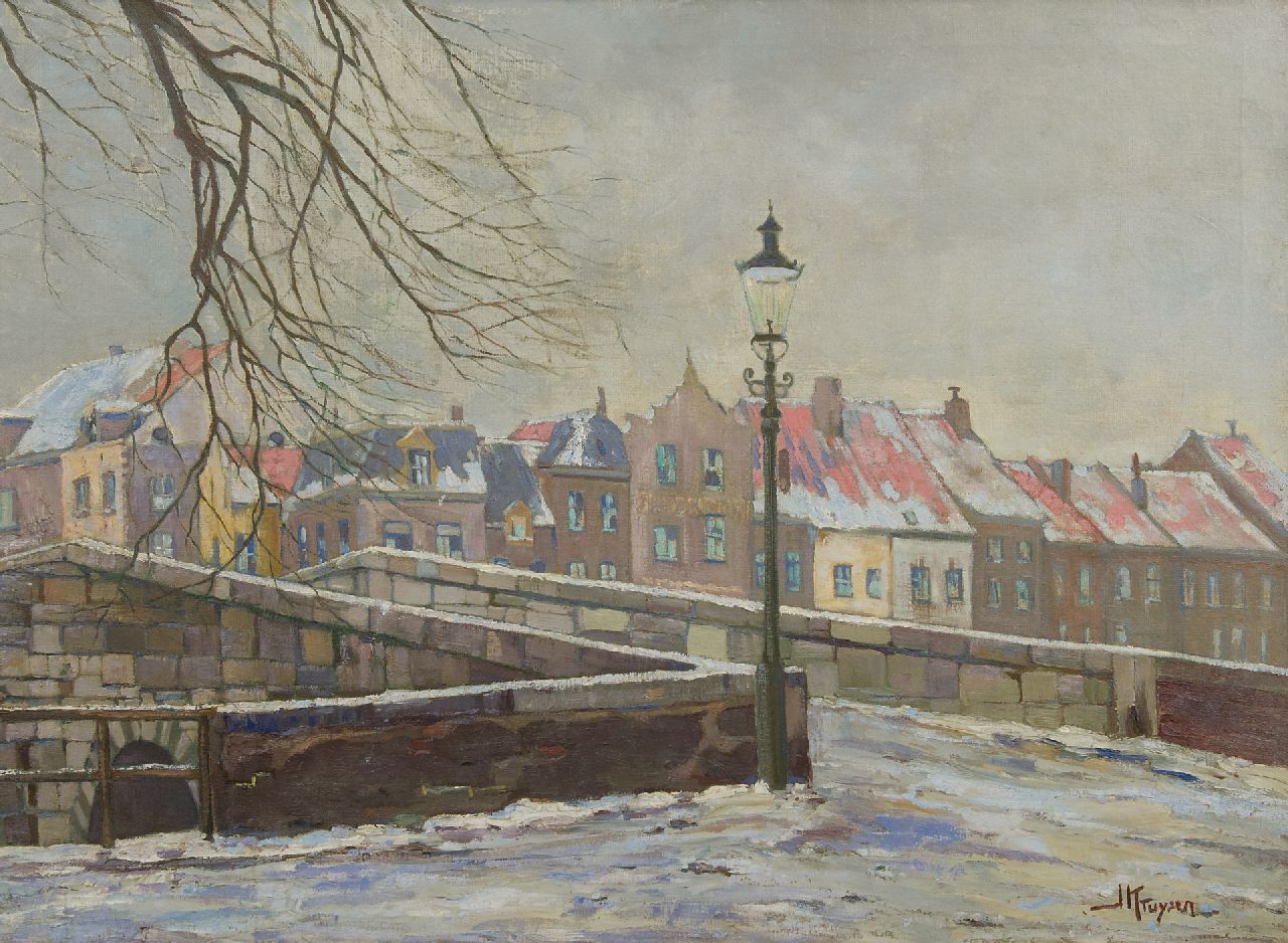 Kruysen J.  | Johannes 'Jan' Kruysen | Paintings offered for sale | The Stenen Brug in Roermond in the snow, oil on canvas 74.1 x 100.5 cm, signed l.r.