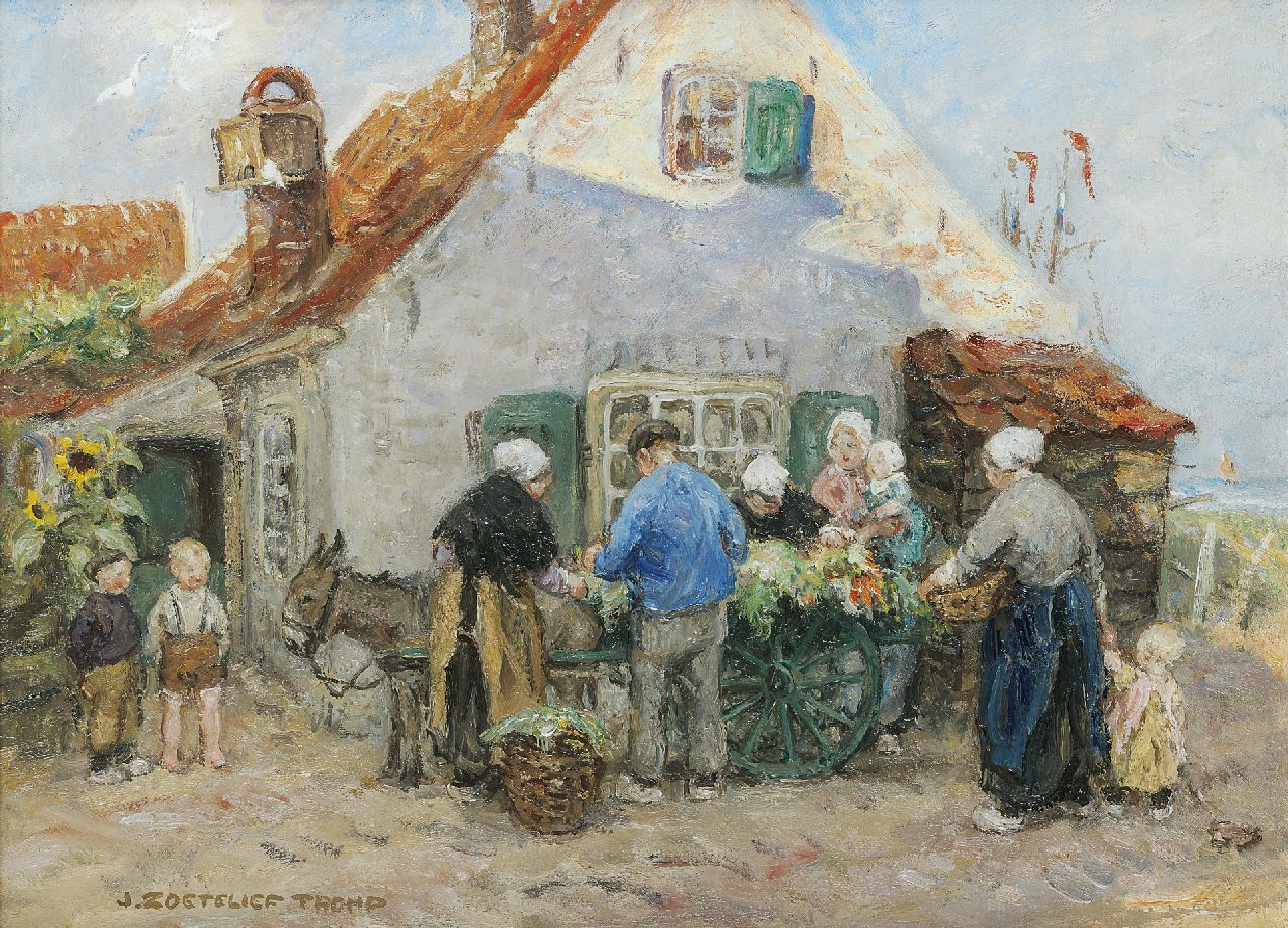 Zoetelief Tromp J.  | Johannes 'Jan' Zoetelief Tromp, Vegetable woman near De Meelzak, Katwijk aan Zee, oil on canvas 31.0 x 40.7 cm, signed l.l.