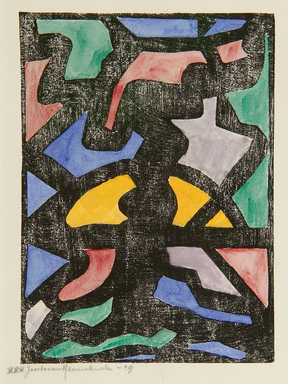 Heemskerck van Beest J.B. van | 'Jacoba' Berendina van Heemskerck van Beest, Composition XXX no. 9 (Tree), coloured woodcut on papier 22.0 x 15.9 cm, signed l.l. in pencil and painted ca. 1920