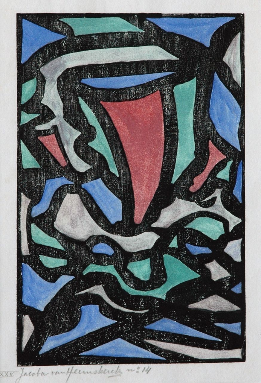 Heemskerck van Beest J.B. van | 'Jacoba' Berendina van Heemskerck van Beest, Composition XXV no. 14, coloured woodcut on papier 24.8 x 16.2 cm, signed l.l. in pencil and painted ca. 1921