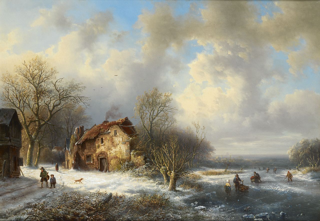 Daiwaille A.J.  | Alexander Joseph Daiwaille, Winter landscape with skaters, oil on canvas 50.7 x 72.8 cm, signed l.l. and painted circa 1847-1849