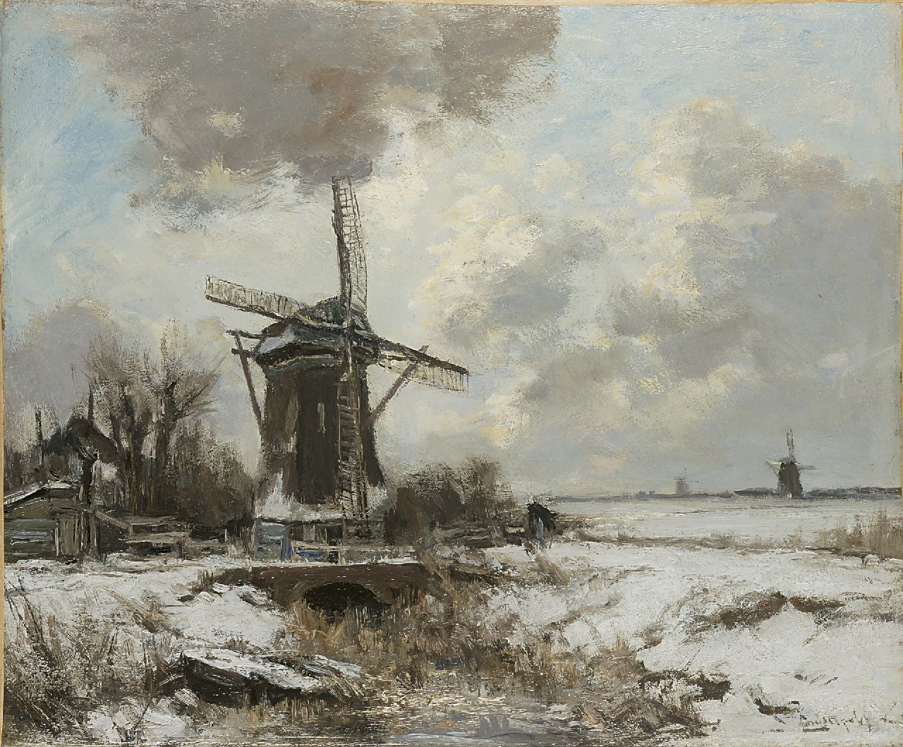 Apol L.F.H.  | Lodewijk Franciscus Hendrik 'Louis' Apol, A winter landscape with a windmill, oil on canvas 50.0 x 60.3 cm, signed l.r.