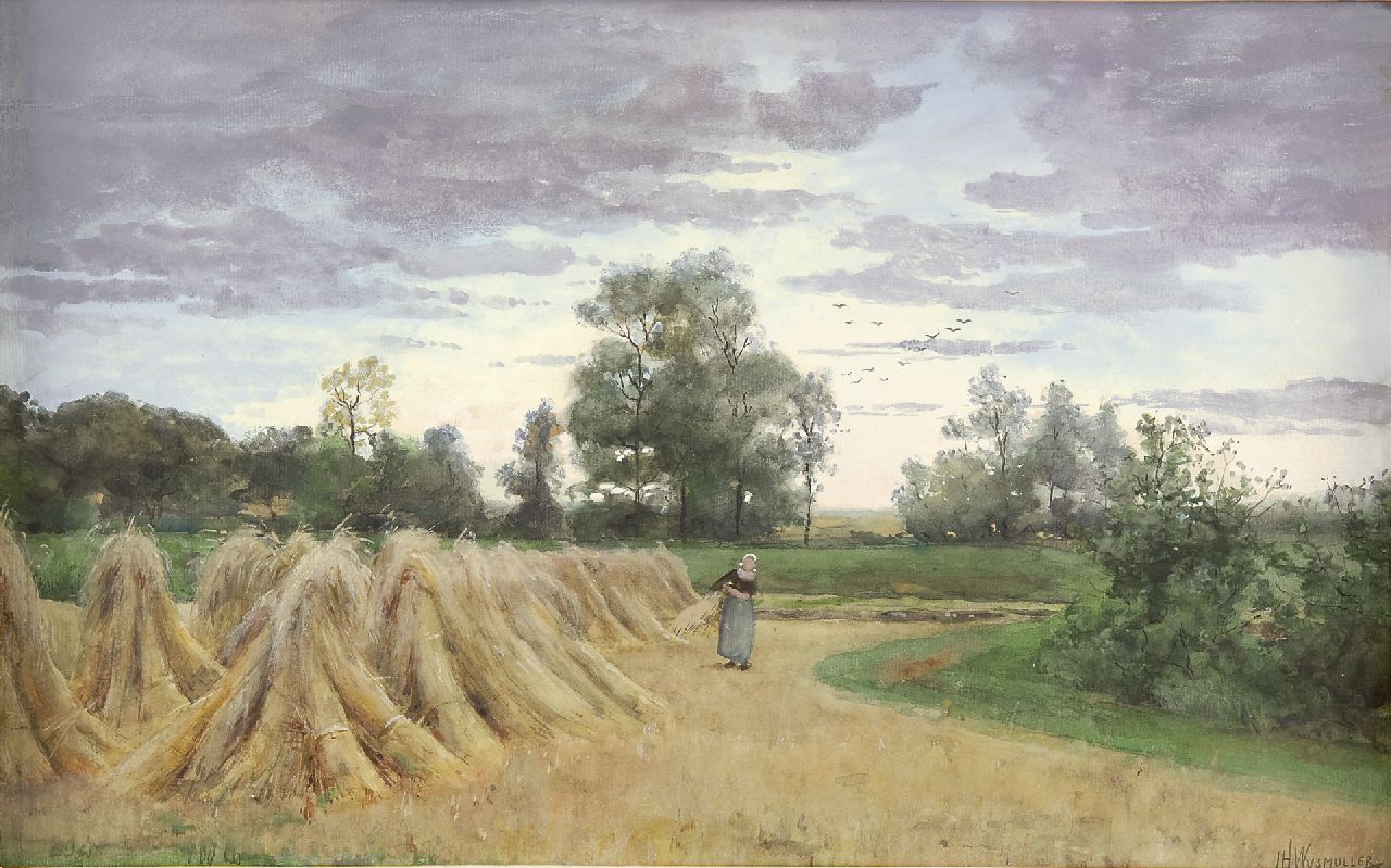 Wijsmuller J.H.  | Jan Hillebrand Wijsmuller, Harvest time, watercolour on paper 28.9 x 45.4 cm, signed l.r.