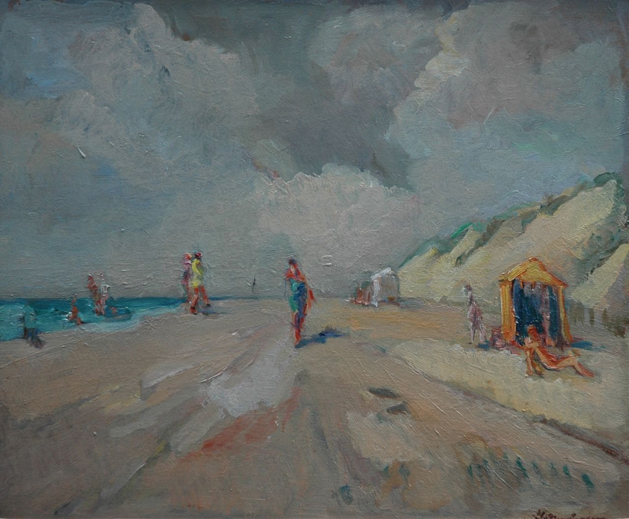 Neuburger E.  | Eliazer 'Elie' Neuburger, On the beach, oil on board 38.0 x 46.0 cm, signed l.r.