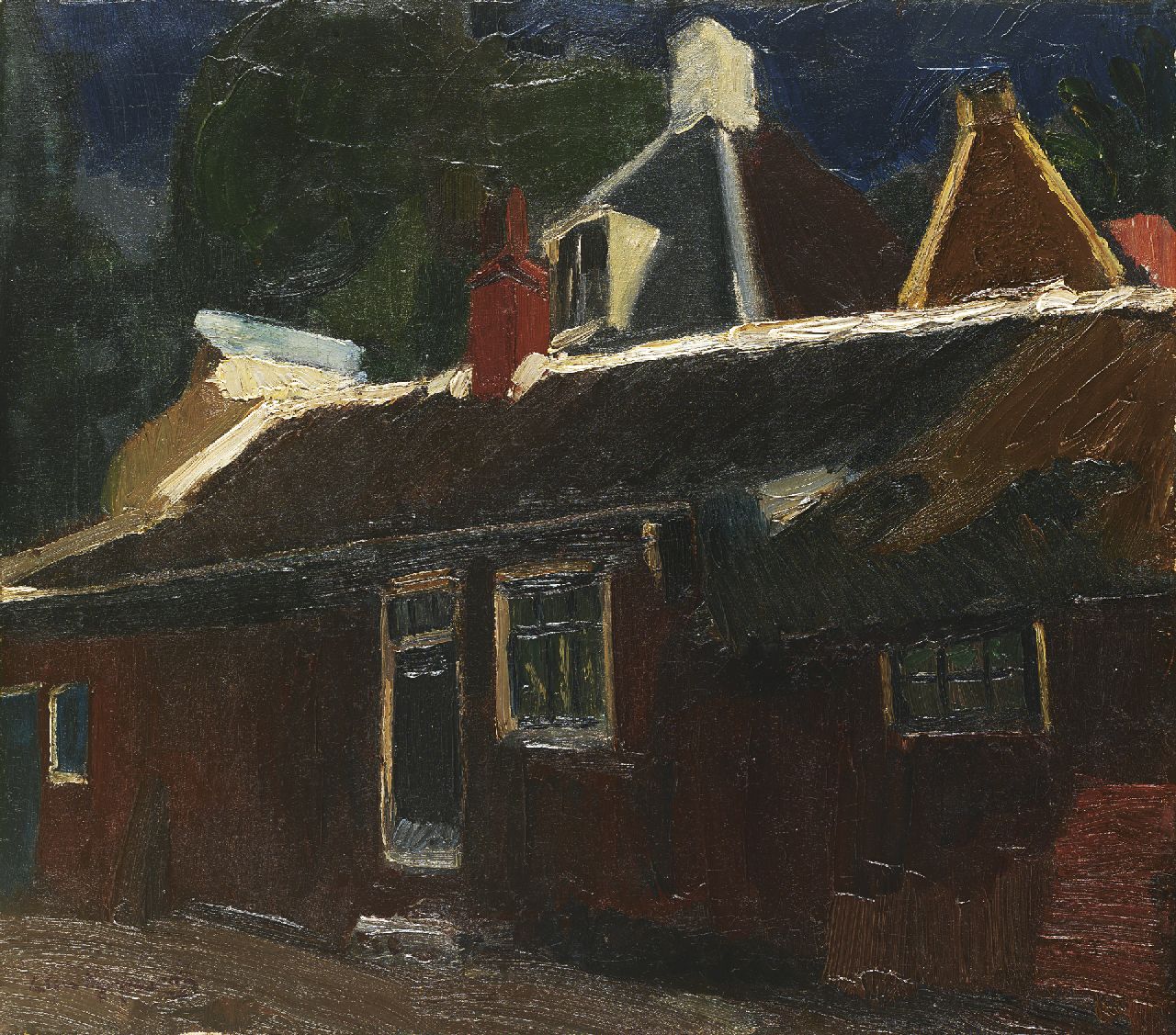Wijngaerdt P.T. van | Petrus Theodorus 'Piet' van Wijngaerdt | Paintings offered for sale | Houses and red barn, oil on canvas 51.5 x 58.2 cm, signed l.l. and painted circa 1915