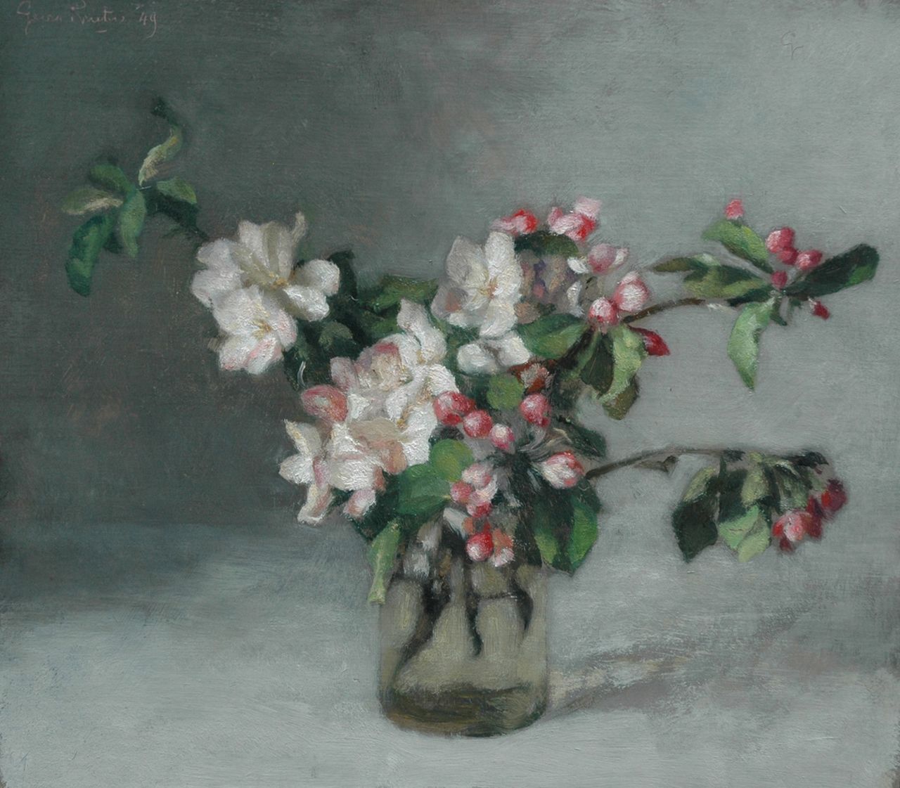 Rueter W.C.G.  | Wilhelm Christian 'Georg' Rueter, Flowers in a vase, oil on panel 37.5 x 42.4 cm, signed u.l. and dated '49