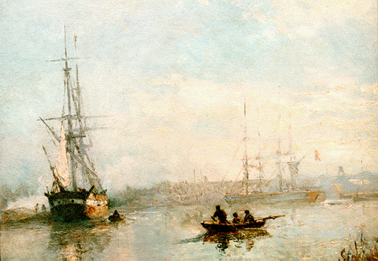 Deventer W.A. van | 'Willem' Anthonie van Deventer, Sailing vessels, The Hague, oil on canvas laid down on panel 26.8 x 34.7 cm, signed l.r. with initials