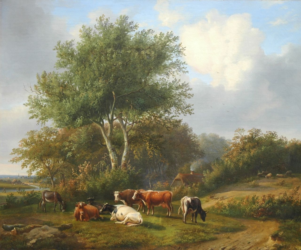 Verwee L.P.  | Louis Pierre Verwee, Grazing cattle, oil on canvas 63.2 x 77.0 cm, signed l.l. and dated 1843