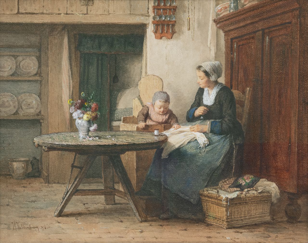 Hendrik Valkenburg | Mother's blessings, watercolour on paper, 40.1 x 50.1 cm, signed l.l. and dated '76