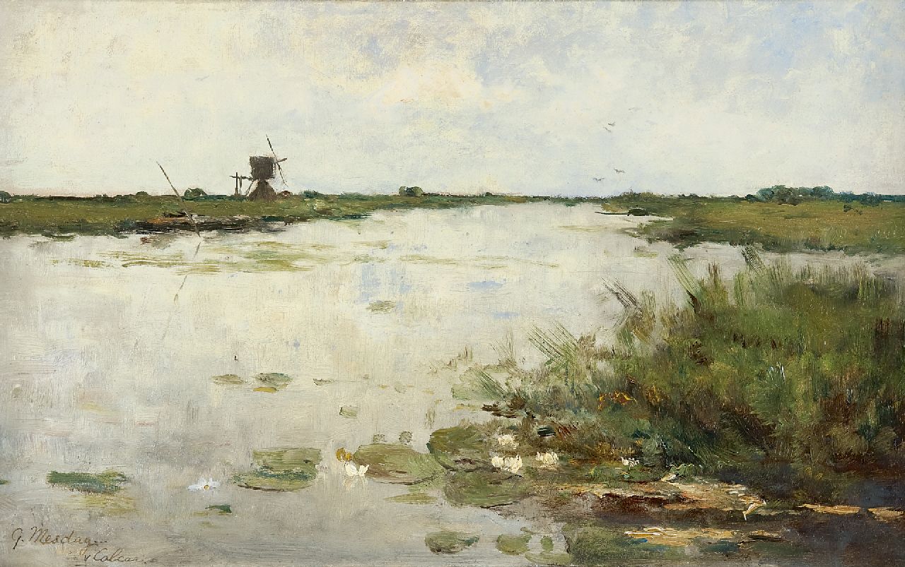 Mesdag-van Calcar G.  | Gesina 'Geesje' Mesdag-van Calcar, Lake by Kortenhoef, oil on panel 31.2 x 50.0 cm, signed l.l.