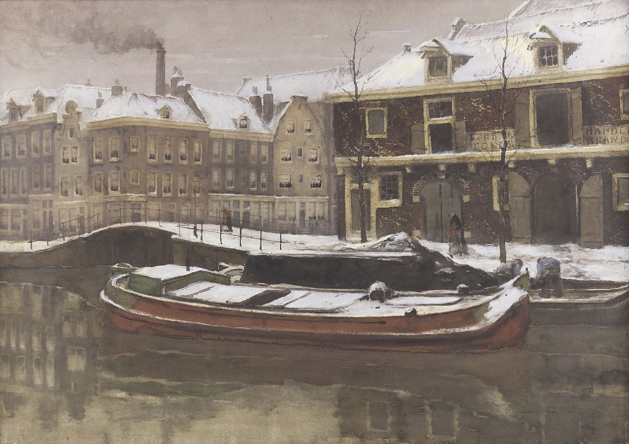 Witsen W.A.  | 'Willem' Arnold Witsen | Watercolours and drawings offered for sale | Winter view of a canal in a Dutch city, watercolour on paper 56.0 x 78.7 cm