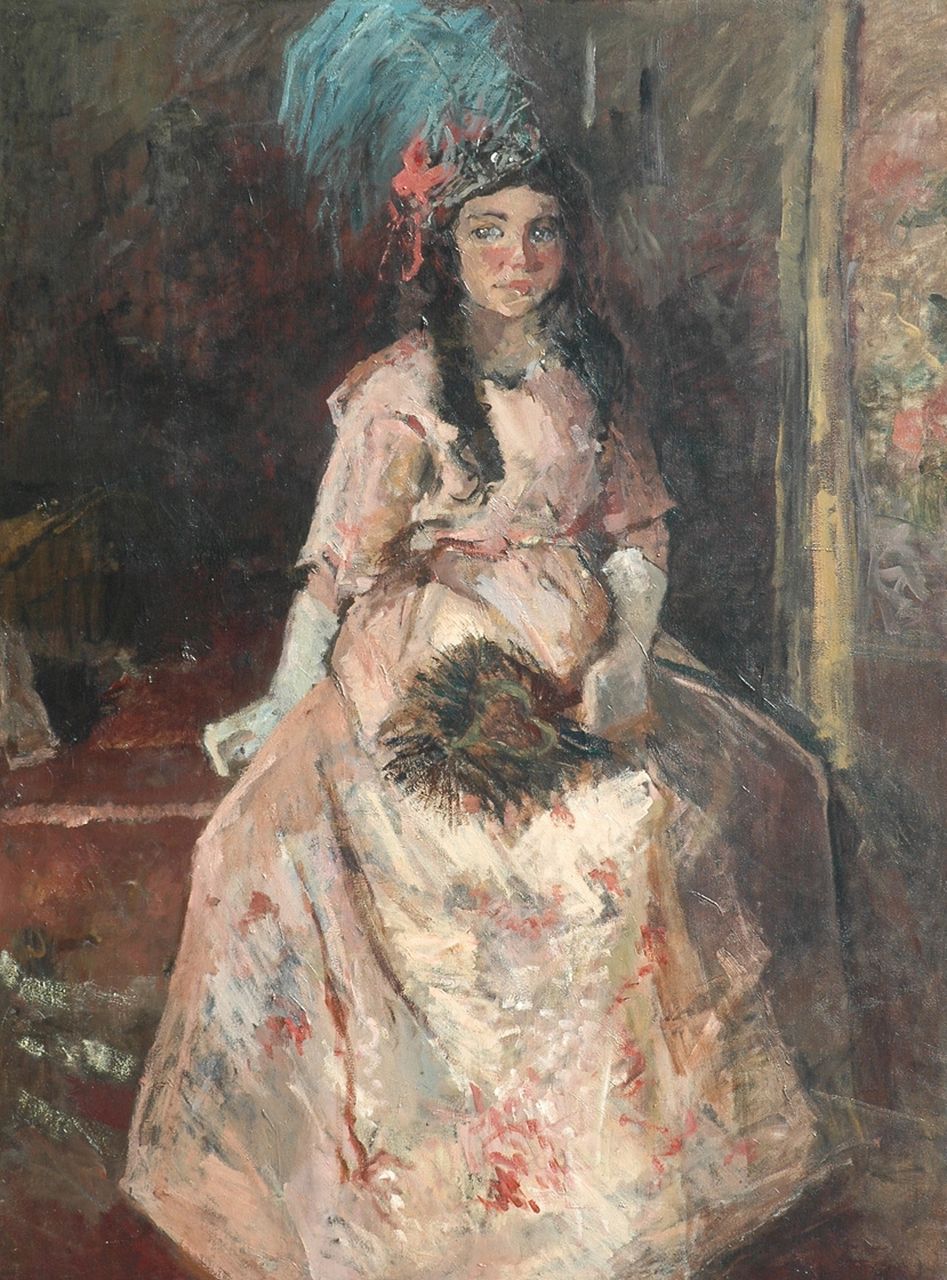 Ritsema J.J.  | Jacoba Johanna 'Coba' Ritsema, Portrait of a seated girl in a ball gown, oil on canvas 138.0 x 104.1 cm