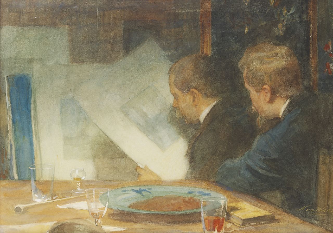 Waay N. van der | Nicolaas van der Waay, The art critics, watercolour on paper 45.0 x 61.5 cm, signed l.r.