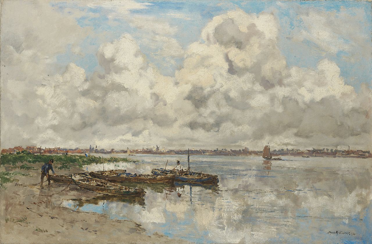 Mastenbroek J.H. van | Johan Hendrik van Mastenbroek, A quiet corner on the river, oil on canvas 46.9 x 71.1 cm, signed l.r. and dated 1920