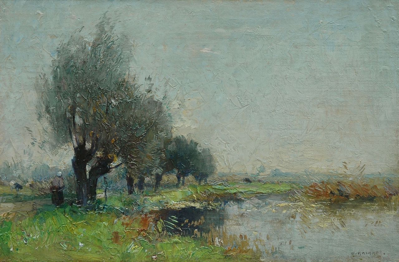 Knikker A.  | Aris Knikker, A polder landscape, oil on canvas laid down on panel 21.3 x 32.2 cm, signed l.r.