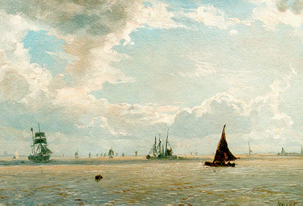 Deventer W.A. van | 'Willem' Anthonie van Deventer, Seascape, oil on canvas laid down on panel 20.5 x 28.3 cm, signed l.r. with initials