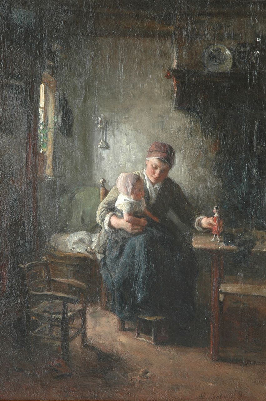 Neuhuys J.A.  | Johannes 'Albert' Neuhuys, Playing with the doll, oil on canvas 53.0 x 35.5 cm, signed l.r. and dated '91