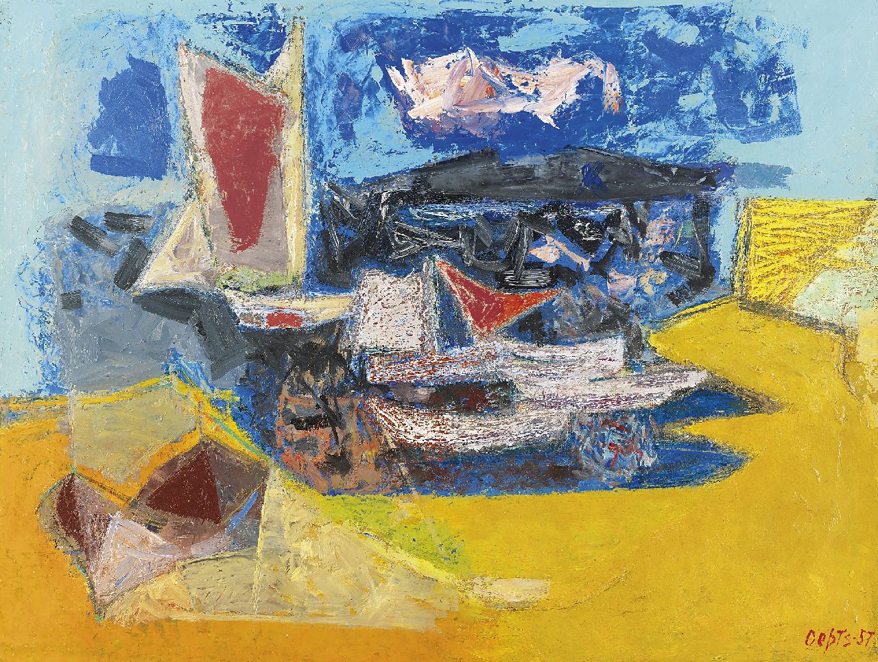 Oepts W.A.  | Willem Anthonie 'Wim' Oepts, The harbour, oil on canvas 46.2 x 61.0 cm, signed l.r. and dated '57