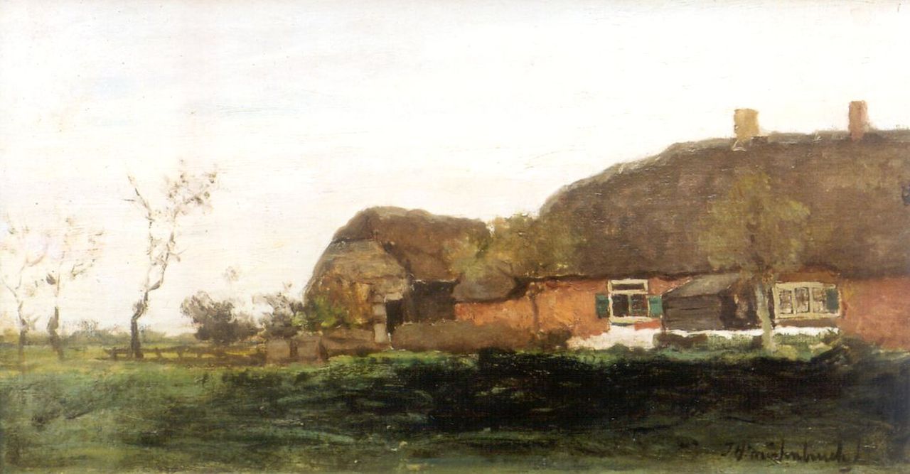 Weissenbruch H.J.  | Hendrik Johannes 'J.H.' Weissenbruch, A farm in a polder landscape, oil on canvas 19.0 x 34.1 cm, signed l.r.