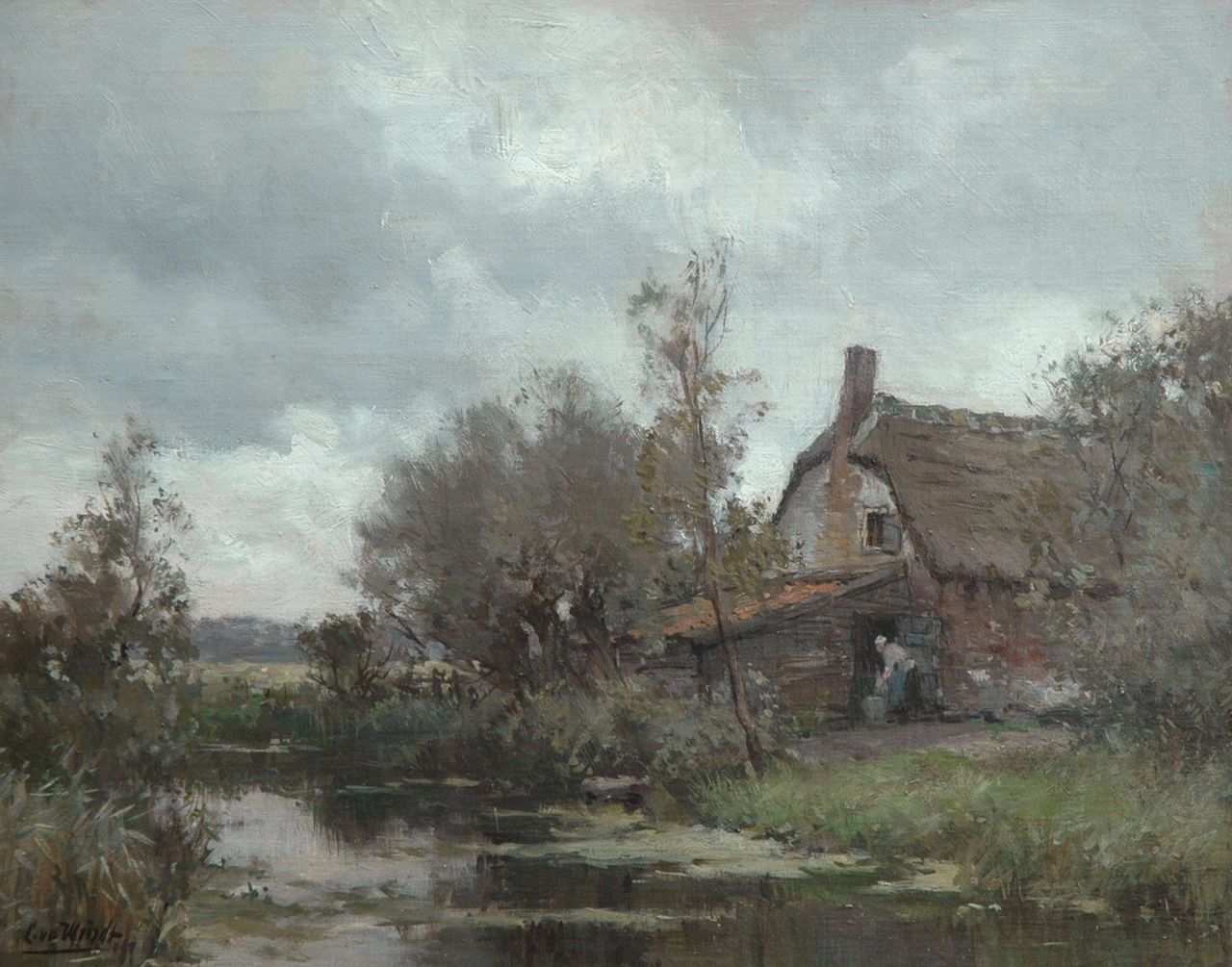 Windt Ch. van der | Christophe 'Chris' van der Windt, Farm along a polder canal, oil on canvas 41.0 x 50.0 cm, signed l.l.