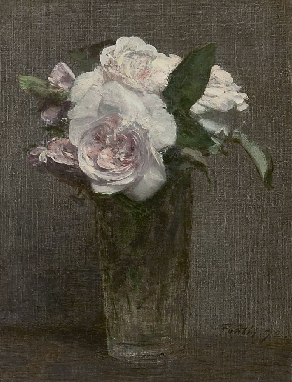 Fantin-Latour I.H.J.T.  | Ignace 'Henri' Jean Théodore Fantin-Latour, Roses in a glass vase, oil on canvas 28.3 x 21.8 cm, signed l.r. and painted '72