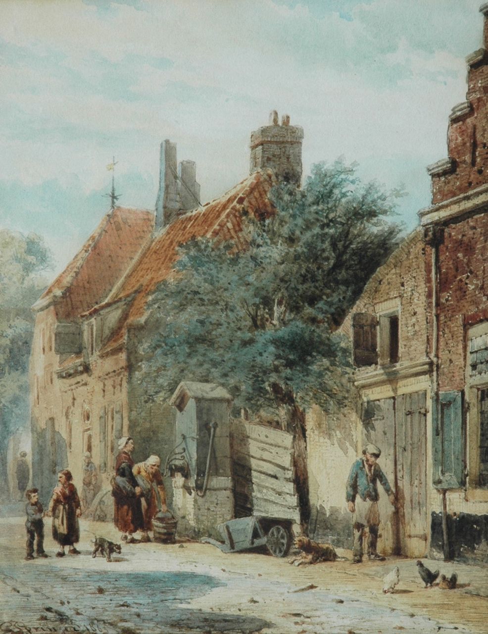 Springer C.  | Cornelis Springer, The Grote Poortstraat, on the corner of the Kromhoutsteeg, in Harderwijk, watercolour on paper 27.0 x 21.6 cm, signed l.l. and dated 1863