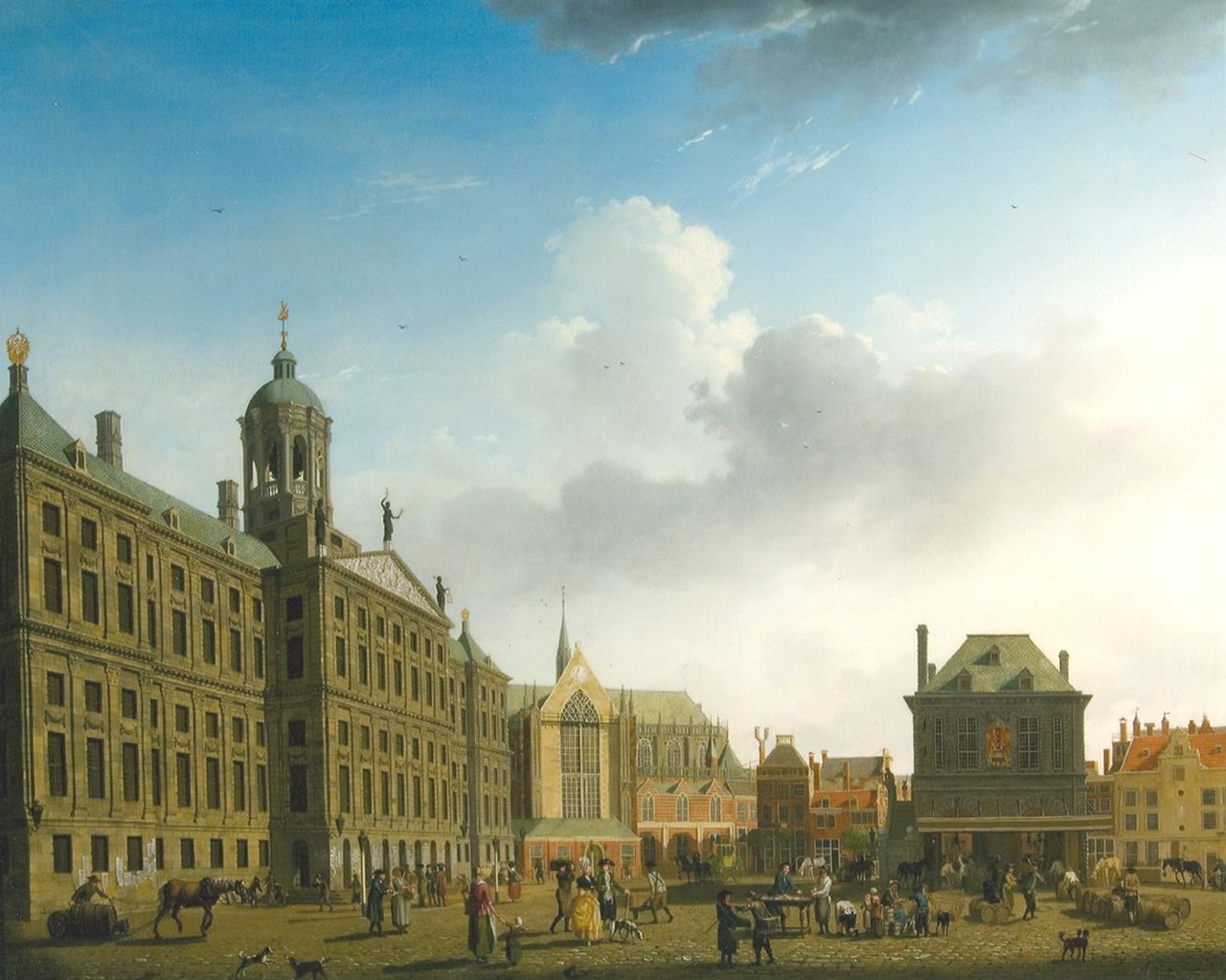 Ouwater I.  | Isaac Ouwater, The Dam with the City hall and the Waag, Amsterdam, oil on canvas 61.6 x 77.8 cm, signed l.r. and dated 1782