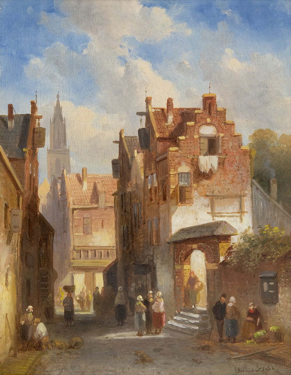 Leickert C.H.J.  | 'Charles' Henri Joseph Leickert | Paintings offered for sale | Market day in a Dutch town, oil on panel 27.0 x 21.2 cm, signed l.r.