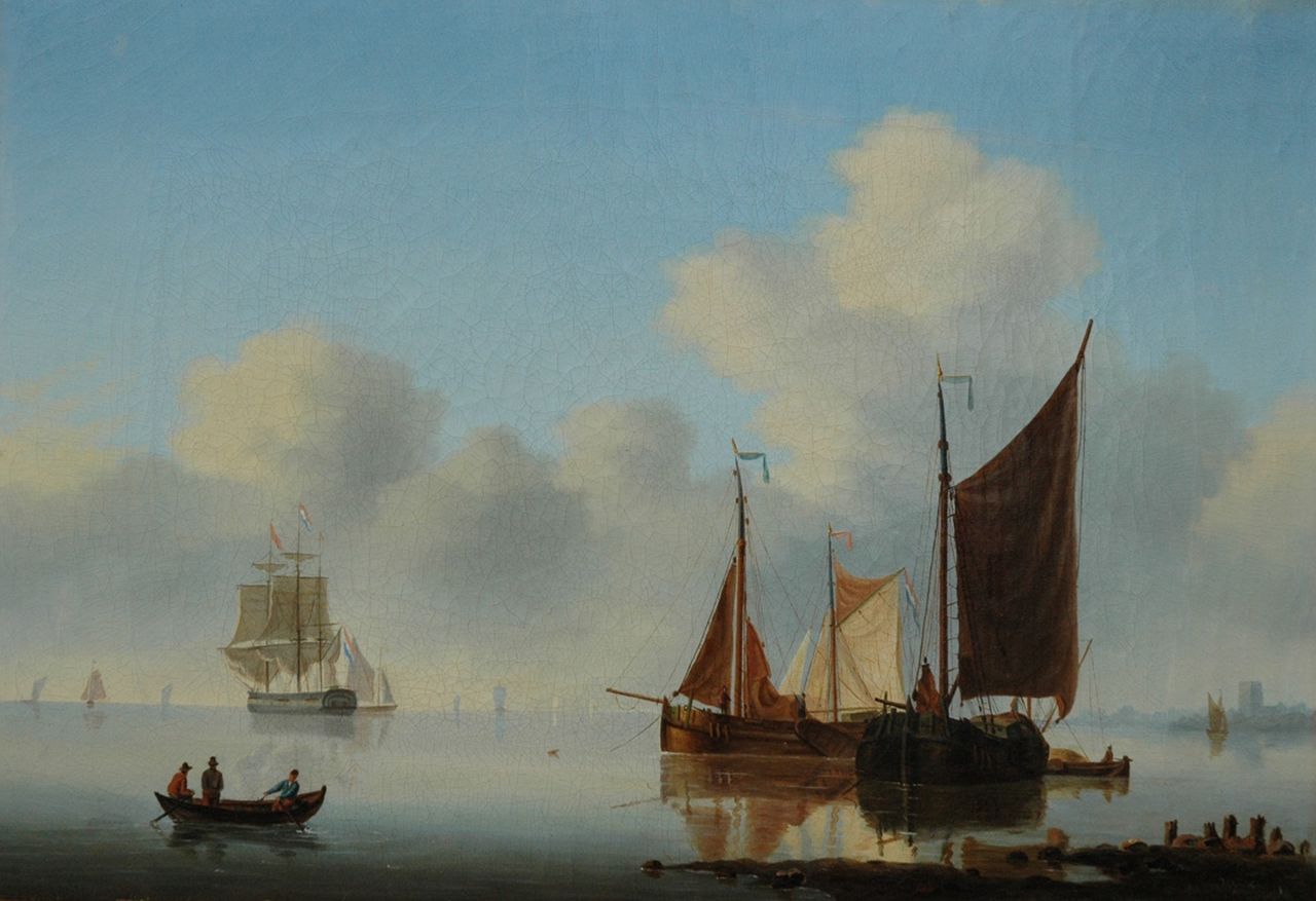 Gruijter jr. W.  | Willem Gruijter jr., Moored sailing boats on a calm estuary, oil on panel 26.8 x 38.6 cm, signed l.r. and dated '40