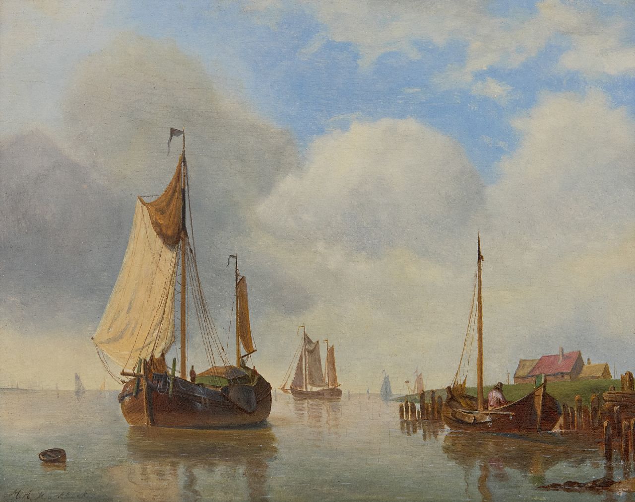 Koekkoek I M.A.  | Marinus Adrianus Koekkoek I | Paintings offered for sale | Sailing boats on a calm sea, oil on panel 21.4 x 26.8 cm, signed l.l.