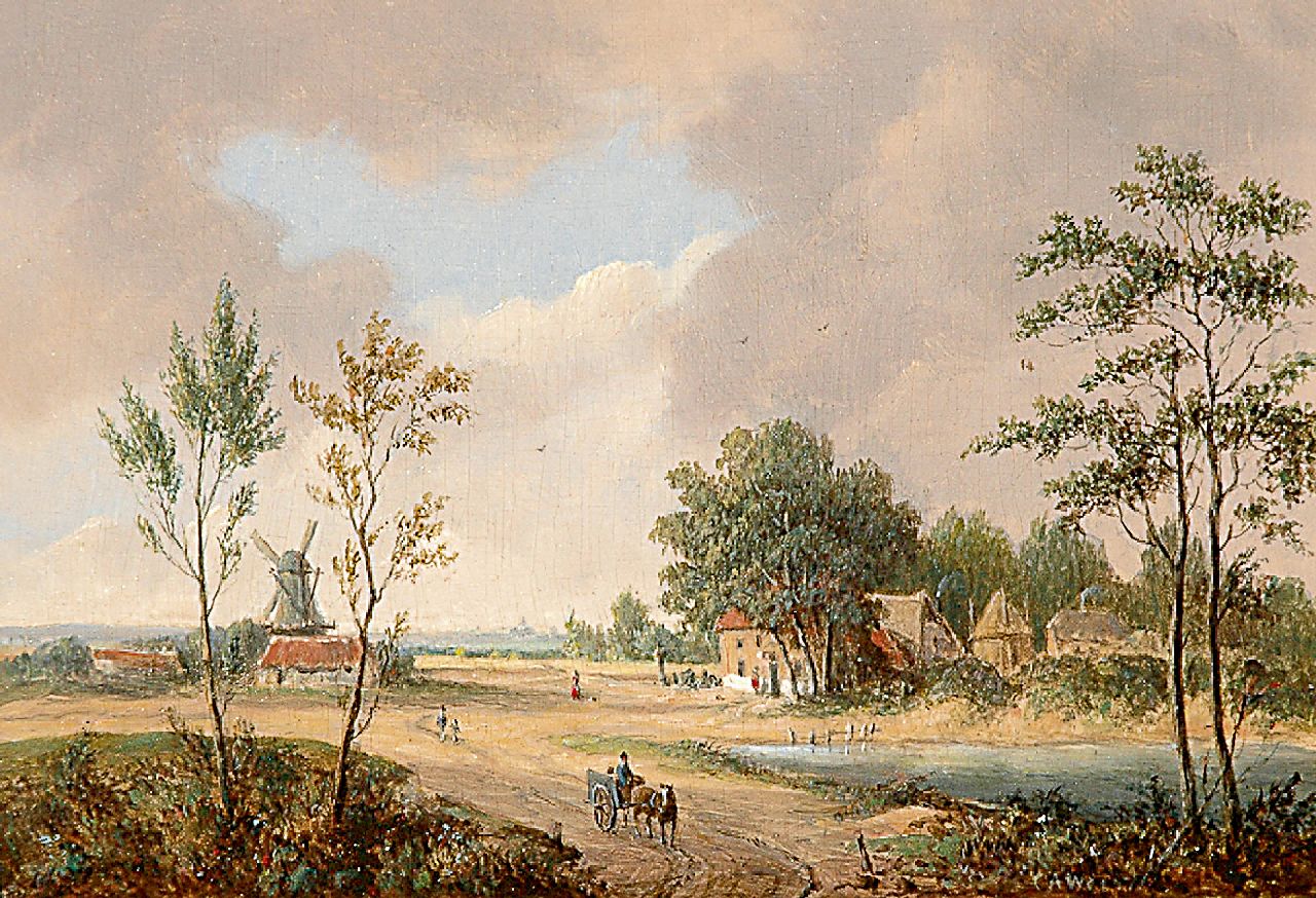 Weerts C.A.  | Coenraad Alexander Weerts, A panoramic summer landscape, oil on panel 12.5 x 18.5 cm, signed l.l. with initials and dated 1855 [?]