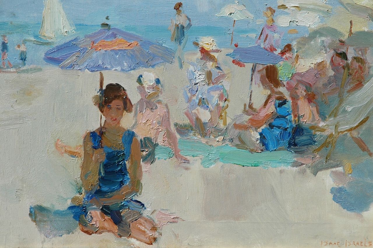 Israels I.L.  | 'Isaac' Lazarus Israels, A sunny day on the beach at Viareggio, oil on canvas 37.2 x 54.1 cm, signed l.r.