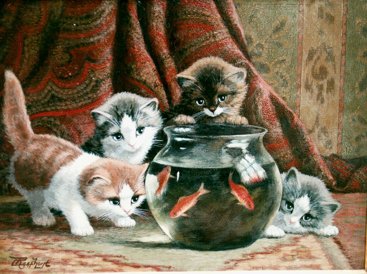 Raaphorst C.  | Cornelis Raaphorst, Playful kittens, oil on canvas 30.0 x 40.0 cm, signed l.l.