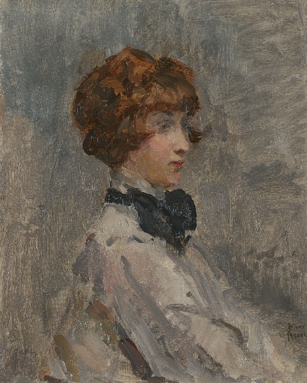 Israels I.L.  | 'Isaac' Lazarus Israels, Young lady in grey, oil on canvas 55.8 x 45.5 cm, signed l.r.